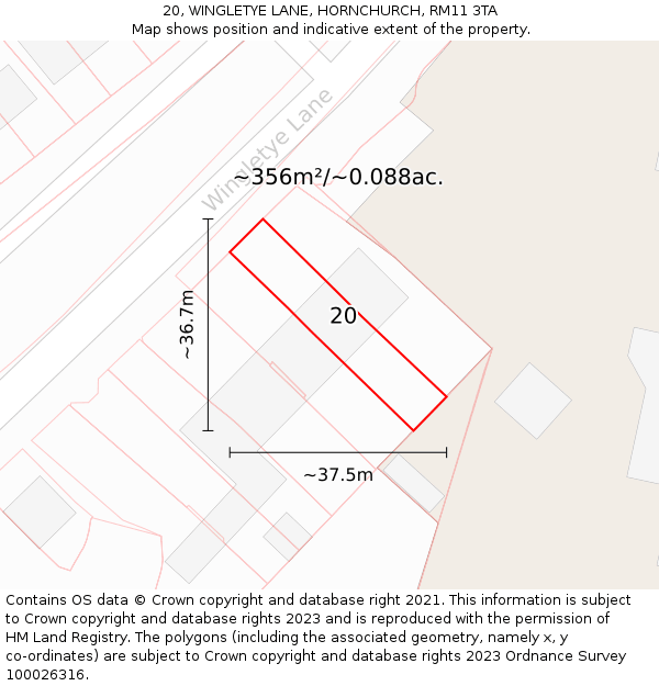 20, WINGLETYE LANE, HORNCHURCH, RM11 3TA: Plot and title map