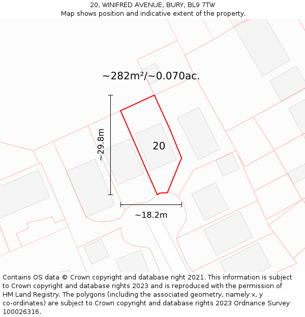 20, WINIFRED AVENUE, BURY, BL9 7TW: Plot and title map