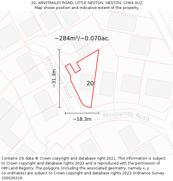 20, WINSTANLEY ROAD, LITTLE NESTON, NESTON, CH64 0UZ: Plot and title map