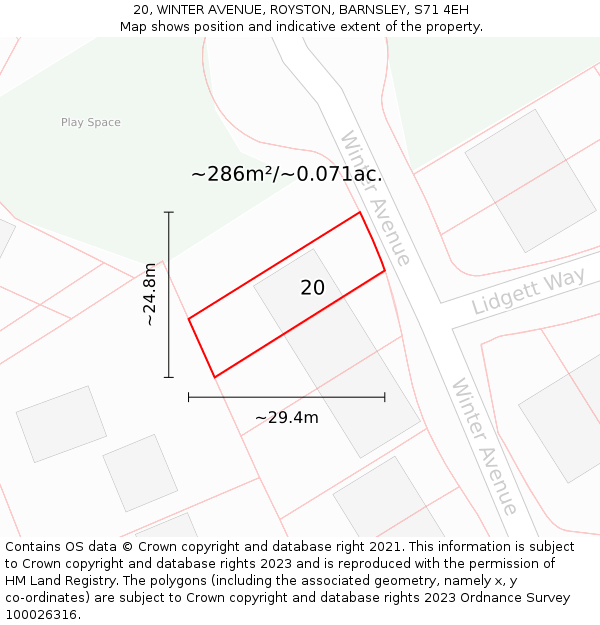 20, WINTER AVENUE, ROYSTON, BARNSLEY, S71 4EH: Plot and title map