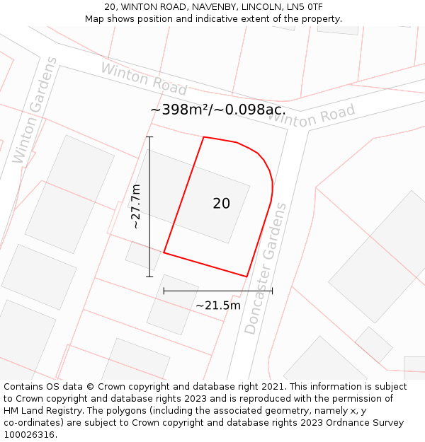 20, WINTON ROAD, NAVENBY, LINCOLN, LN5 0TF: Plot and title map