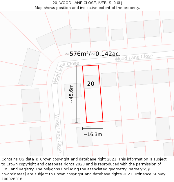 20, WOOD LANE CLOSE, IVER, SL0 0LJ: Plot and title map