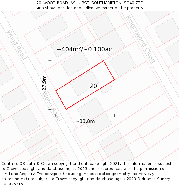 20, WOOD ROAD, ASHURST, SOUTHAMPTON, SO40 7BD: Plot and title map