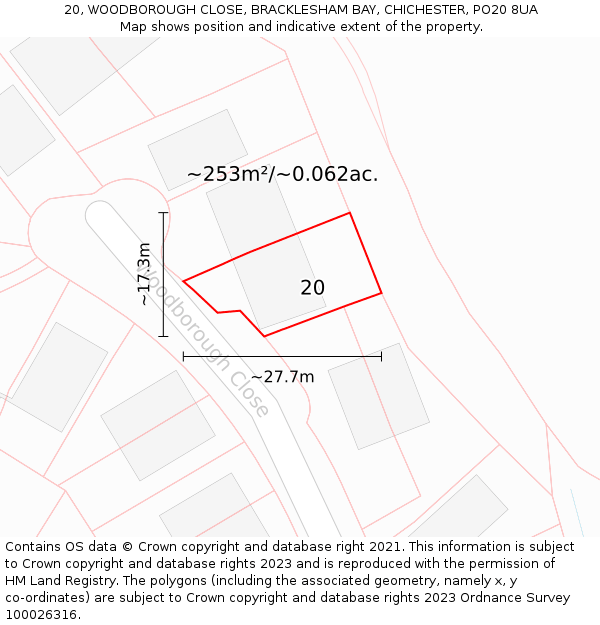 20, WOODBOROUGH CLOSE, BRACKLESHAM BAY, CHICHESTER, PO20 8UA: Plot and title map