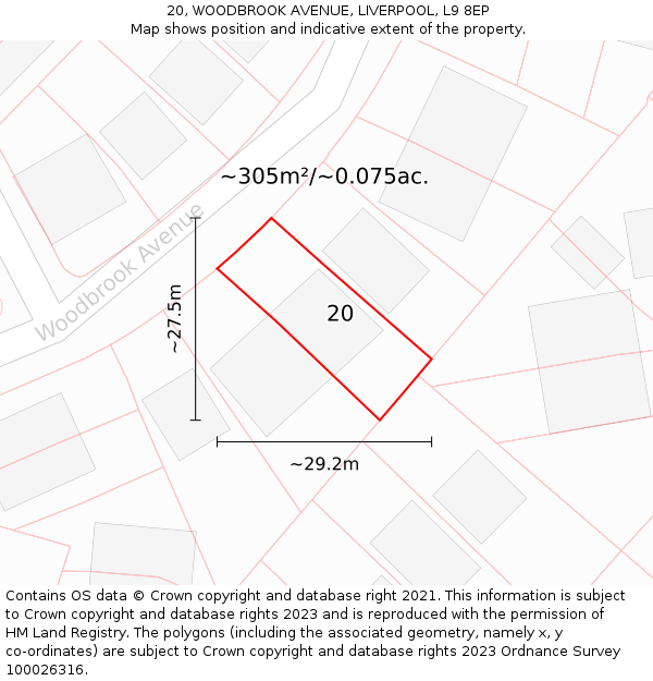 20, WOODBROOK AVENUE, LIVERPOOL, L9 8EP: Plot and title map