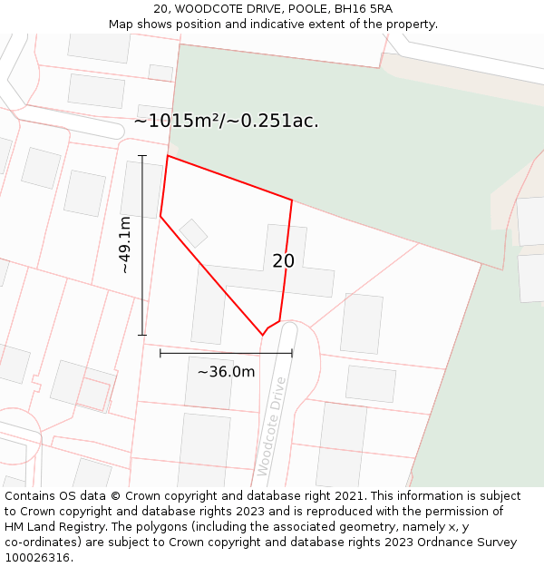 20, WOODCOTE DRIVE, POOLE, BH16 5RA: Plot and title map
