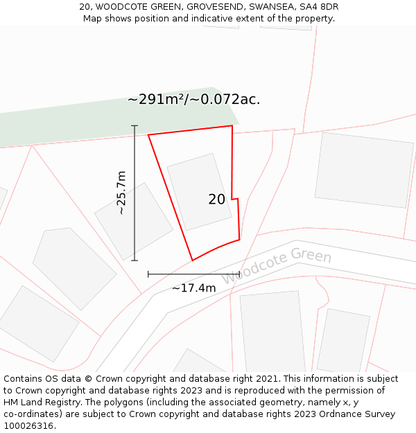 20, WOODCOTE GREEN, GROVESEND, SWANSEA, SA4 8DR: Plot and title map