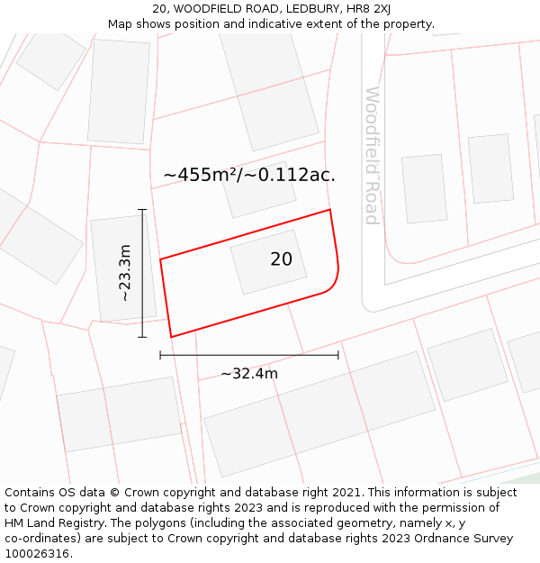 20, WOODFIELD ROAD, LEDBURY, HR8 2XJ: Plot and title map