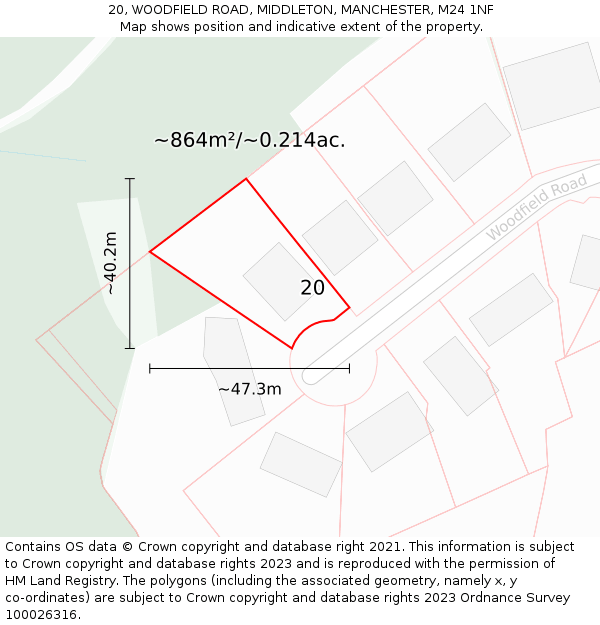 20, WOODFIELD ROAD, MIDDLETON, MANCHESTER, M24 1NF: Plot and title map
