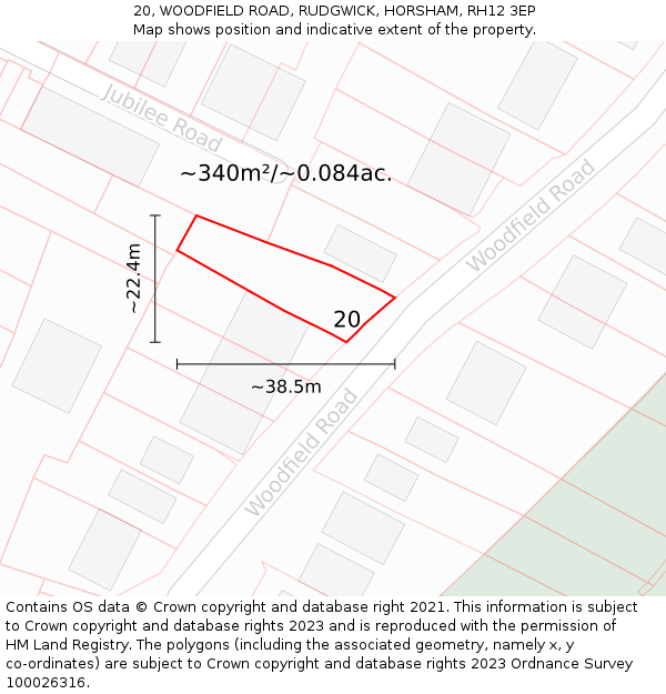 20, WOODFIELD ROAD, RUDGWICK, HORSHAM, RH12 3EP: Plot and title map