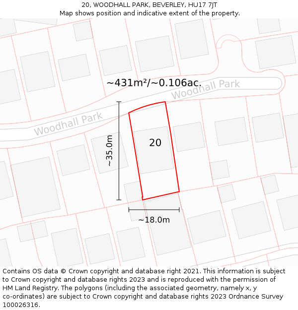 20, WOODHALL PARK, BEVERLEY, HU17 7JT: Plot and title map