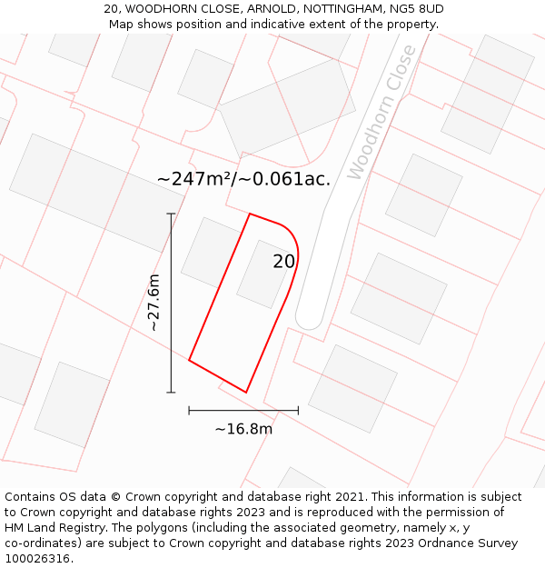 20, WOODHORN CLOSE, ARNOLD, NOTTINGHAM, NG5 8UD: Plot and title map