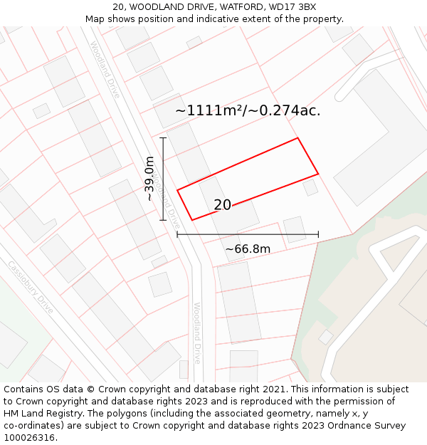 20, WOODLAND DRIVE, WATFORD, WD17 3BX: Plot and title map