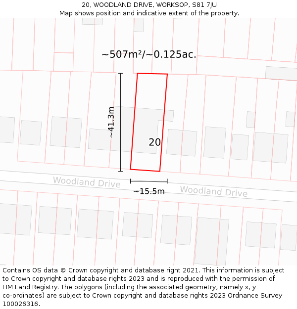 20, WOODLAND DRIVE, WORKSOP, S81 7JU: Plot and title map