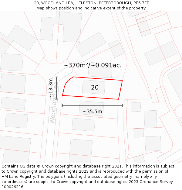 20, WOODLAND LEA, HELPSTON, PETERBOROUGH, PE6 7EF: Plot and title map