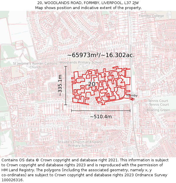 20, WOODLANDS ROAD, FORMBY, LIVERPOOL, L37 2JW: Plot and title map