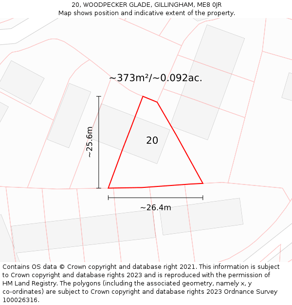 20, WOODPECKER GLADE, GILLINGHAM, ME8 0JR: Plot and title map