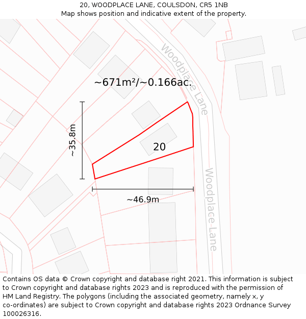 20, WOODPLACE LANE, COULSDON, CR5 1NB: Plot and title map