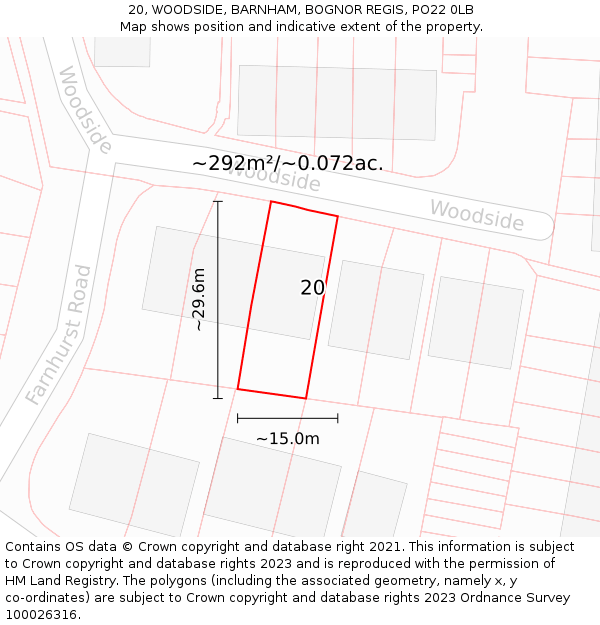 20, WOODSIDE, BARNHAM, BOGNOR REGIS, PO22 0LB: Plot and title map