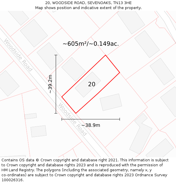 20, WOODSIDE ROAD, SEVENOAKS, TN13 3HE: Plot and title map