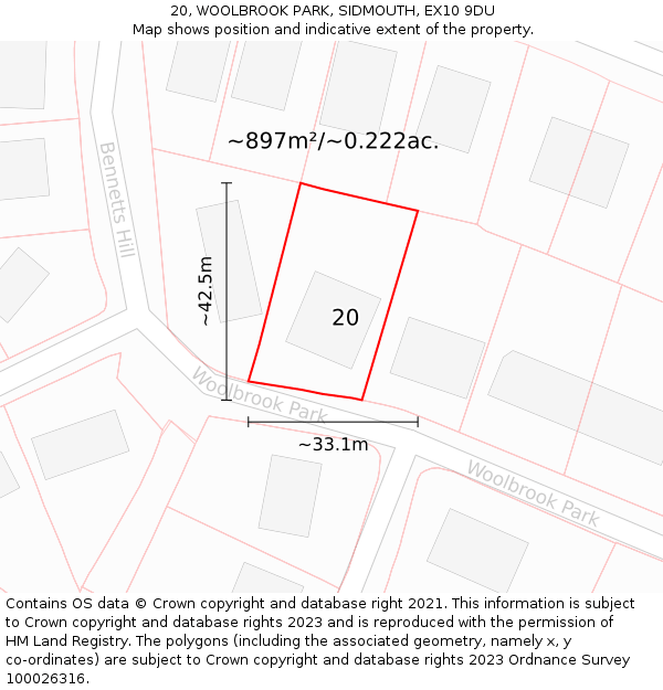 20, WOOLBROOK PARK, SIDMOUTH, EX10 9DU: Plot and title map