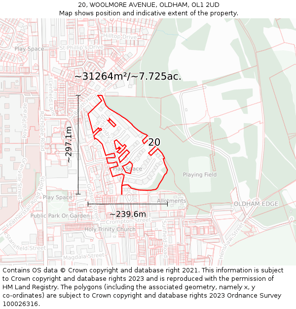 20, WOOLMORE AVENUE, OLDHAM, OL1 2UD: Plot and title map