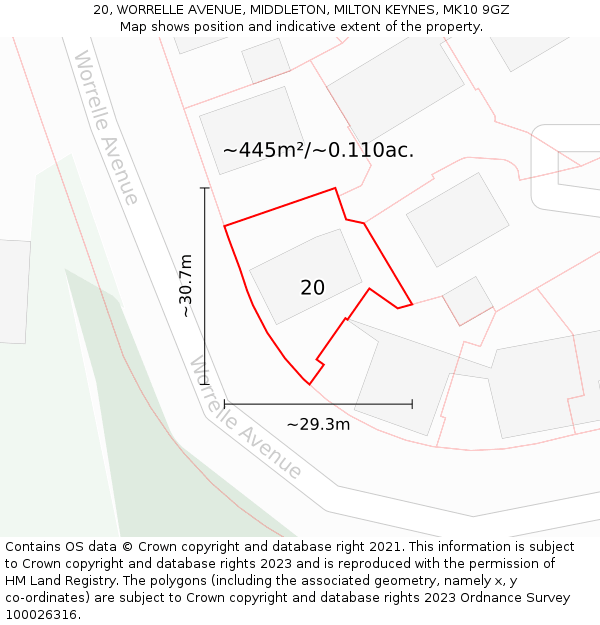 20, WORRELLE AVENUE, MIDDLETON, MILTON KEYNES, MK10 9GZ: Plot and title map