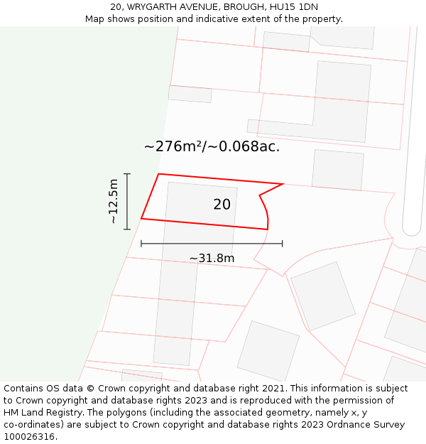 20, WRYGARTH AVENUE, BROUGH, HU15 1DN: Plot and title map