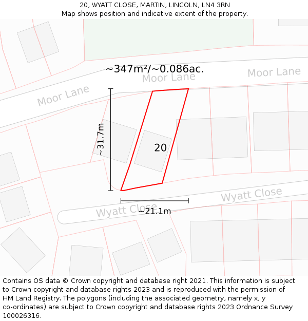 20, WYATT CLOSE, MARTIN, LINCOLN, LN4 3RN: Plot and title map