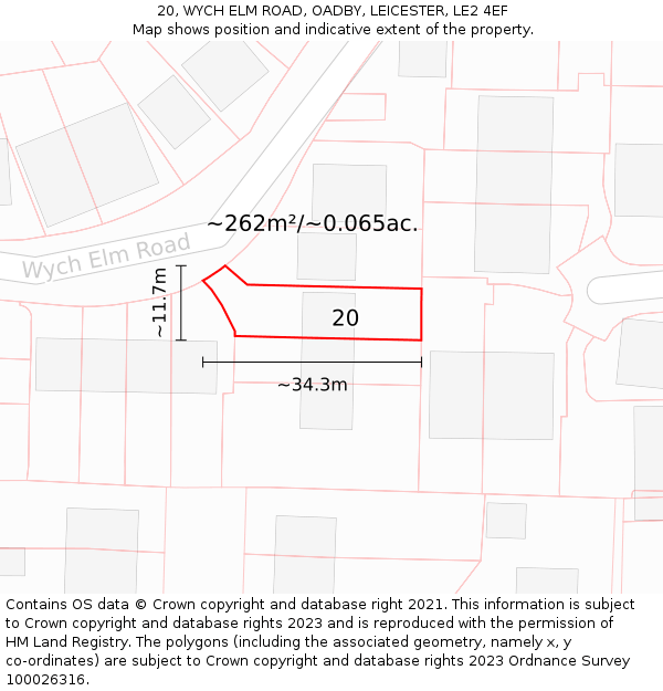 20, WYCH ELM ROAD, OADBY, LEICESTER, LE2 4EF: Plot and title map