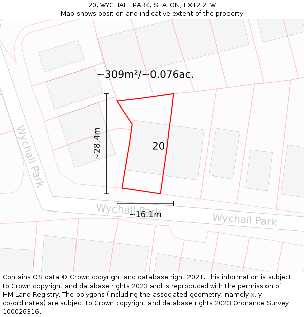 20, WYCHALL PARK, SEATON, EX12 2EW: Plot and title map