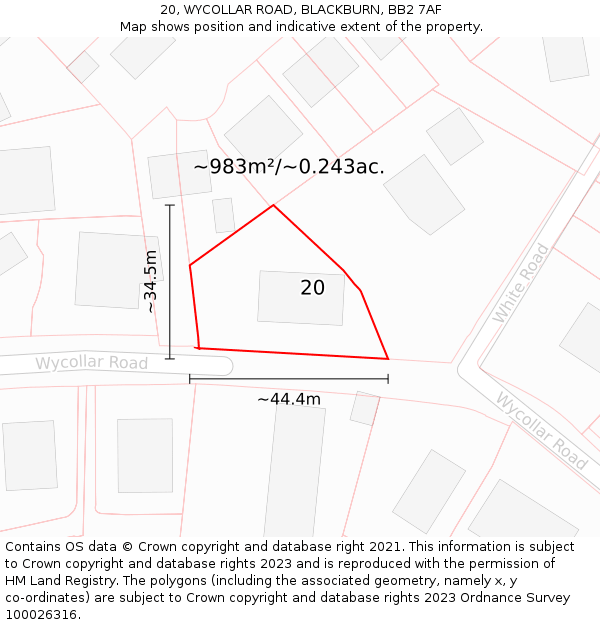 20, WYCOLLAR ROAD, BLACKBURN, BB2 7AF: Plot and title map