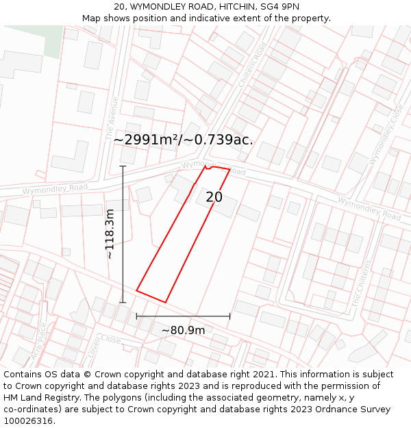 20, WYMONDLEY ROAD, HITCHIN, SG4 9PN: Plot and title map