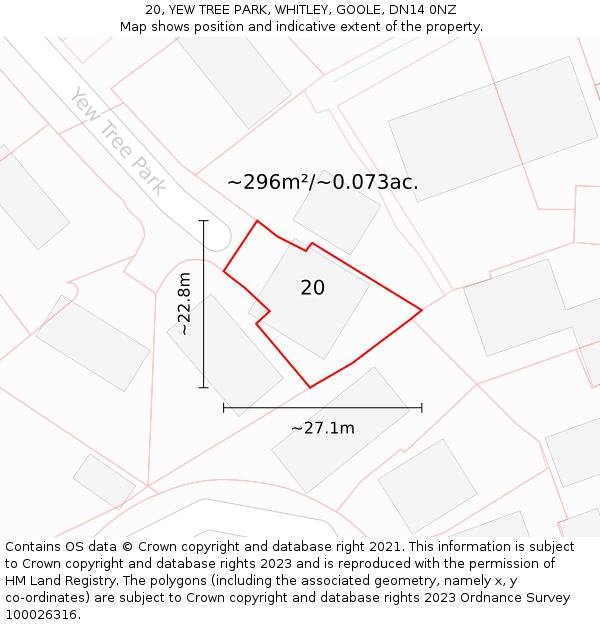 20, YEW TREE PARK, WHITLEY, GOOLE, DN14 0NZ: Plot and title map