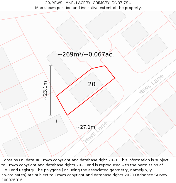 20, YEWS LANE, LACEBY, GRIMSBY, DN37 7SU: Plot and title map