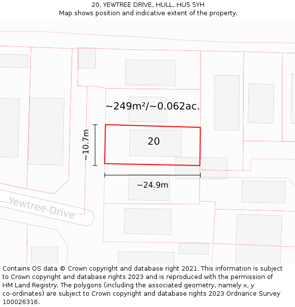 20, YEWTREE DRIVE, HULL, HU5 5YH: Plot and title map