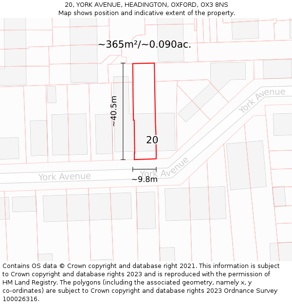 20, YORK AVENUE, HEADINGTON, OXFORD, OX3 8NS: Plot and title map