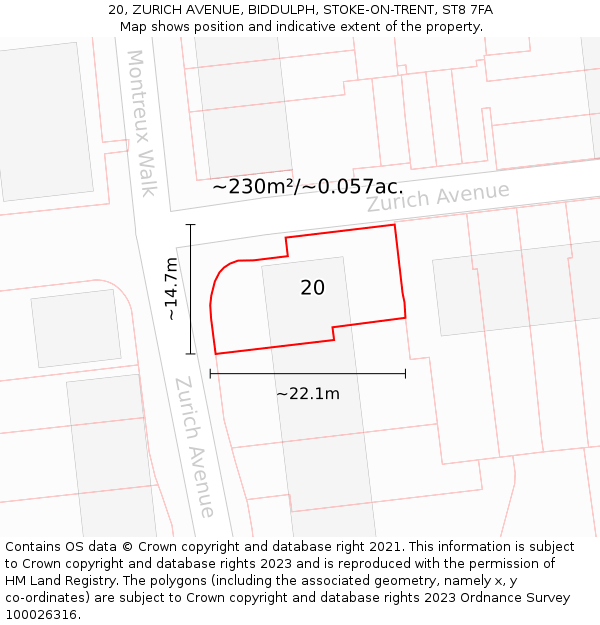 20, ZURICH AVENUE, BIDDULPH, STOKE-ON-TRENT, ST8 7FA: Plot and title map