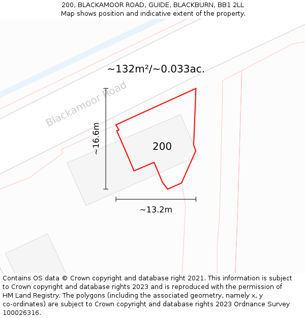 200, BLACKAMOOR ROAD, GUIDE, BLACKBURN, BB1 2LL: Plot and title map