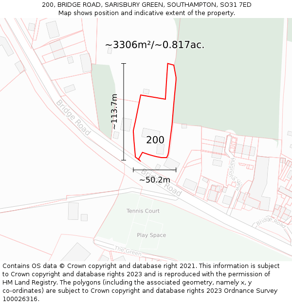 200, BRIDGE ROAD, SARISBURY GREEN, SOUTHAMPTON, SO31 7ED: Plot and title map