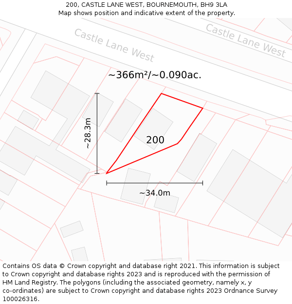 200, CASTLE LANE WEST, BOURNEMOUTH, BH9 3LA: Plot and title map