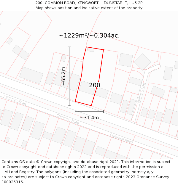 200, COMMON ROAD, KENSWORTH, DUNSTABLE, LU6 2PJ: Plot and title map