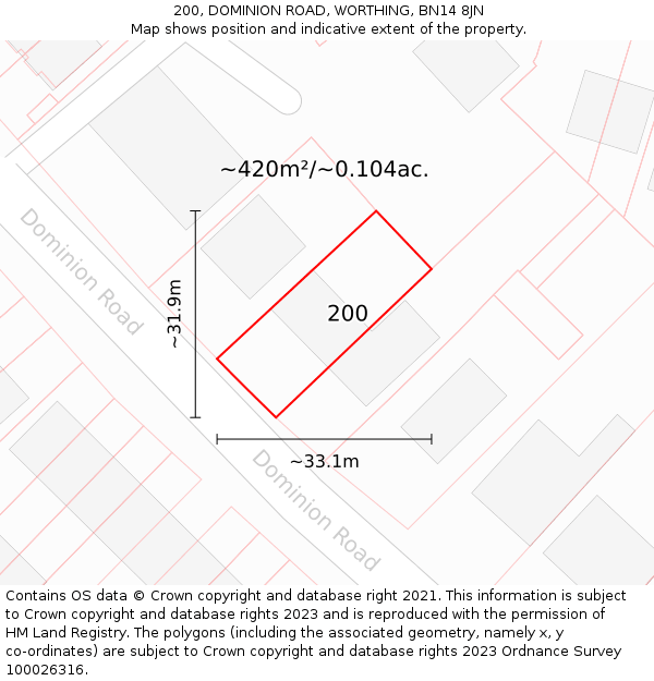 200, DOMINION ROAD, WORTHING, BN14 8JN: Plot and title map