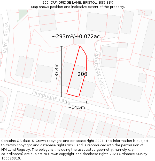 200, DUNDRIDGE LANE, BRISTOL, BS5 8SX: Plot and title map