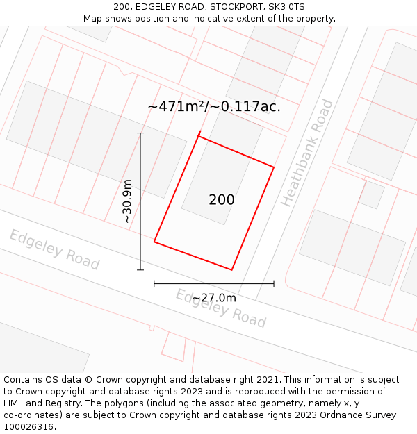 200, EDGELEY ROAD, STOCKPORT, SK3 0TS: Plot and title map