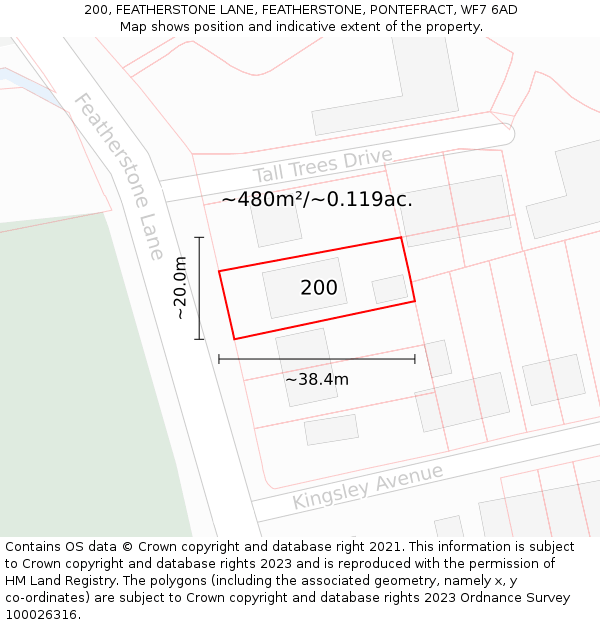 200, FEATHERSTONE LANE, FEATHERSTONE, PONTEFRACT, WF7 6AD: Plot and title map