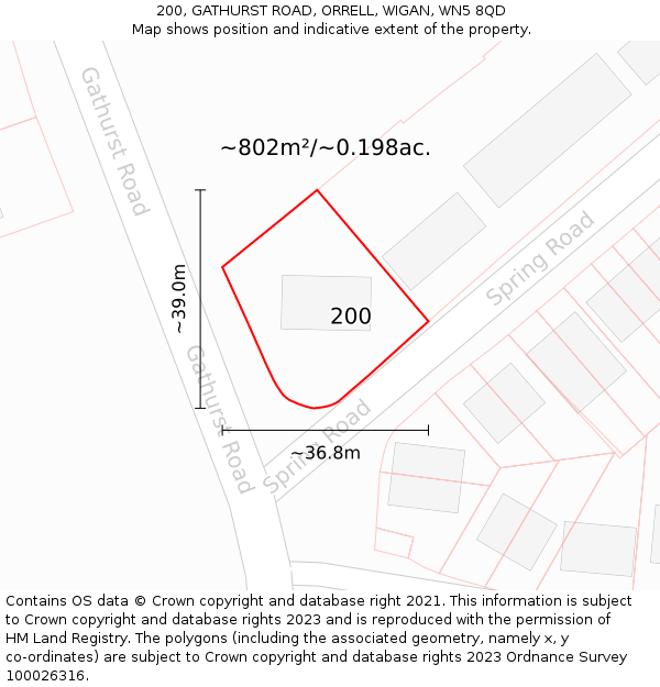 200, GATHURST ROAD, ORRELL, WIGAN, WN5 8QD: Plot and title map