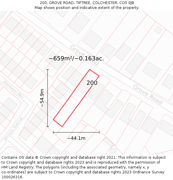 200, GROVE ROAD, TIPTREE, COLCHESTER, CO5 0JB: Plot and title map