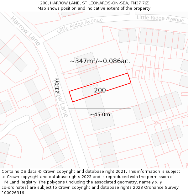 200, HARROW LANE, ST LEONARDS-ON-SEA, TN37 7JZ: Plot and title map