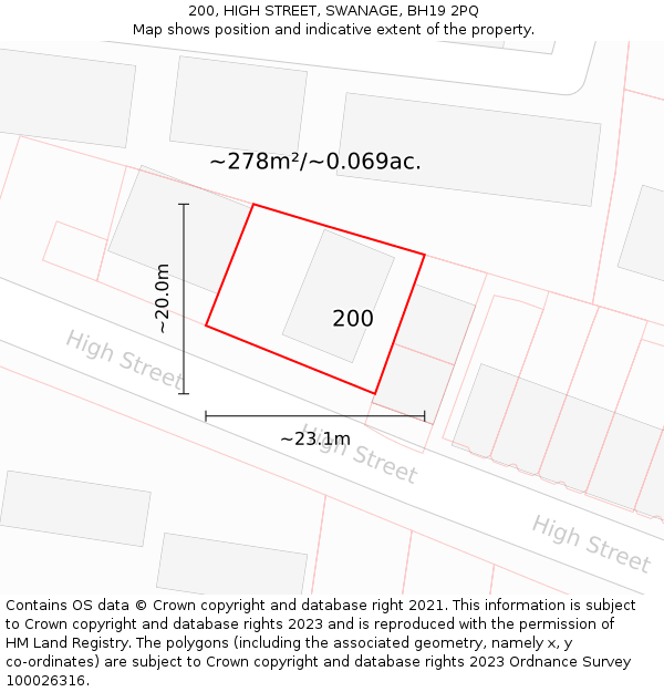 200, HIGH STREET, SWANAGE, BH19 2PQ: Plot and title map